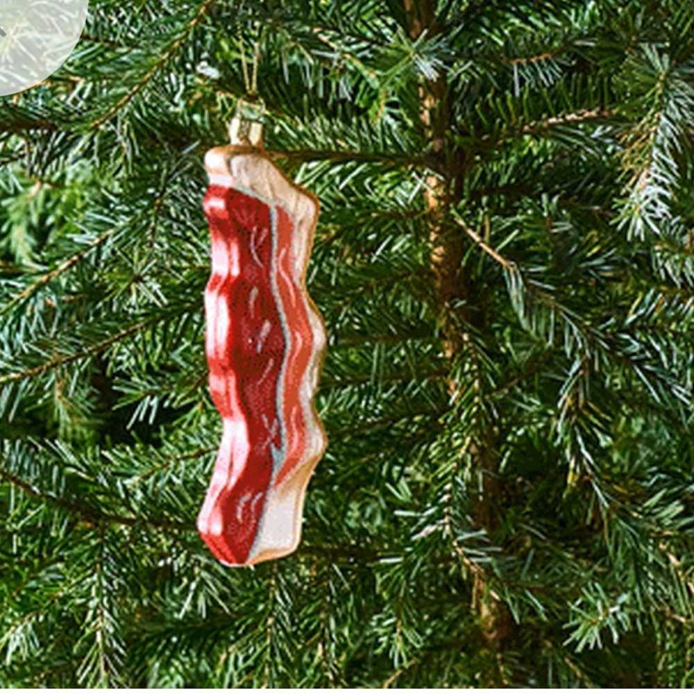 CODY FOSTER VINTAGE-INSPIRED GLASS CHRISTMAS ORNAMENT - BACON  NEW